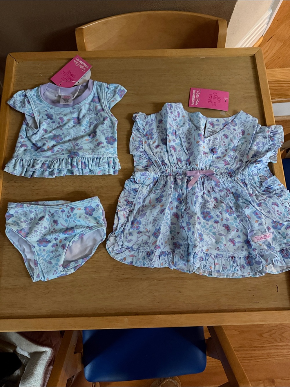 Ruffle Butts Light Blue Floral Dress, Top & Ruffle Swim Bottoms